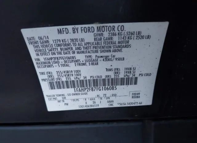 Photo 8 VIN: 1FAHP2F87FG106085 - FORD TAURUS 