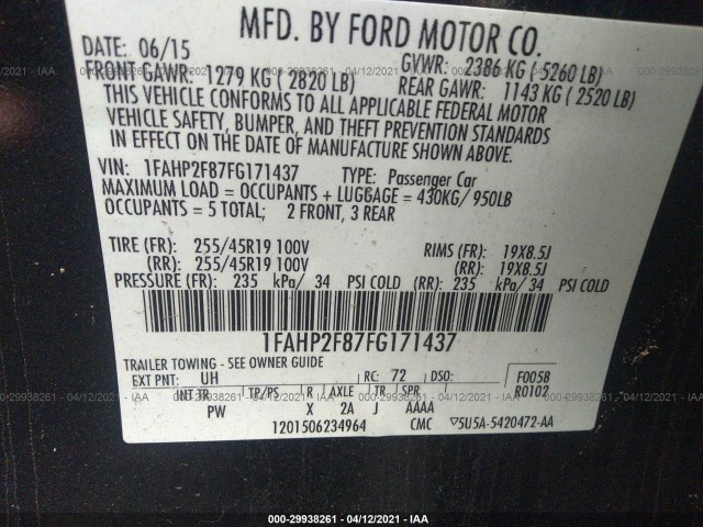 Photo 8 VIN: 1FAHP2F87FG171437 - FORD TAURUS 