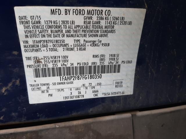 Photo 9 VIN: 1FAHP2F87FG180350 - FORD TAURUS LIM 