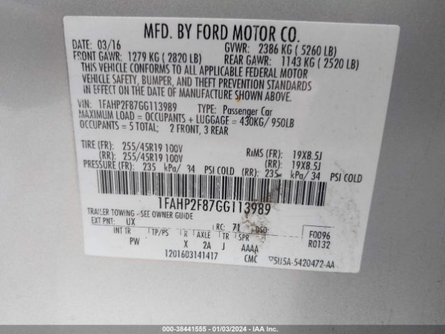 Photo 8 VIN: 1FAHP2F87GG113989 - FORD TAURUS 