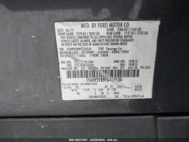 Photo 8 VIN: 1FAHP2F87GG129500 - FORD TAURUS 