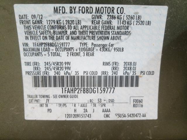 Photo 9 VIN: 1FAHP2F88DG159777 - FORD TAURUS LIM 