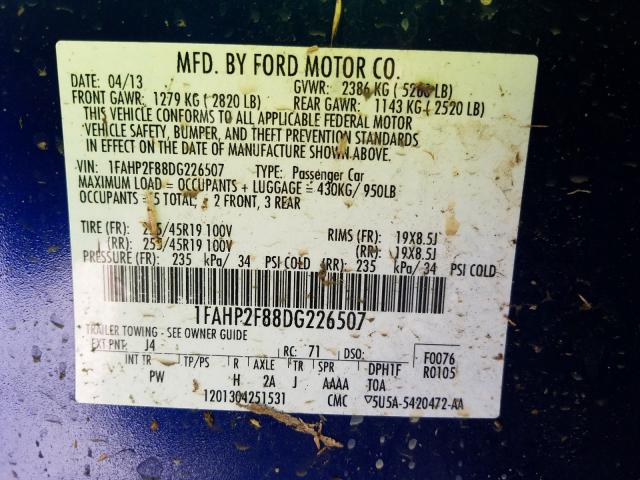 Photo 9 VIN: 1FAHP2F88DG226507 - FORD TAURUS LIM 