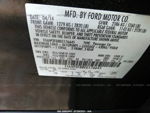 Photo 8 VIN: 1FAHP2F88EG176645 - FORD TAURUS 