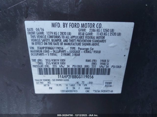 Photo 8 VIN: 1FAHP2F88GG119056 - FORD TAURUS 