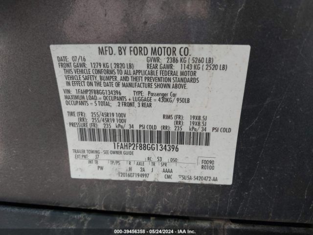 Photo 8 VIN: 1FAHP2F88GG134396 - FORD TAURUS 