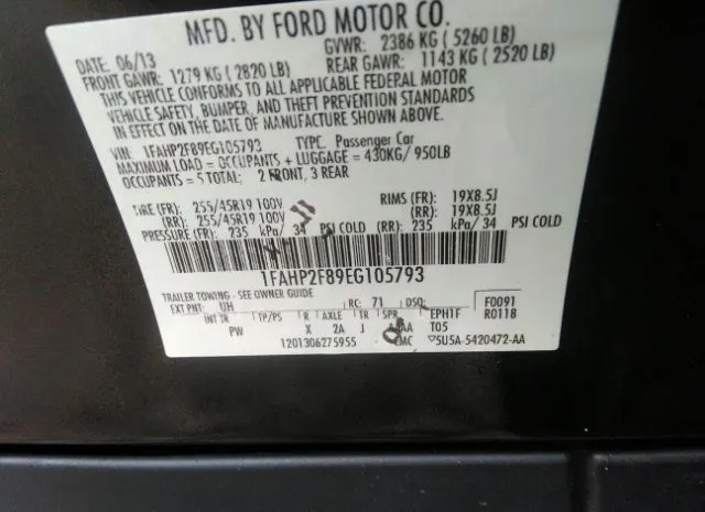 Photo 8 VIN: 1FAHP2F89EG105793 - FORD TAURUS 