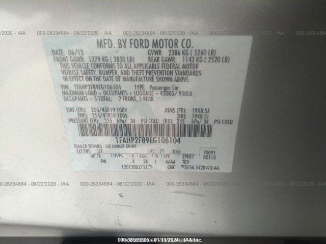 Photo 8 VIN: 1FAHP2F89EG106104 - FORD TAURUS 