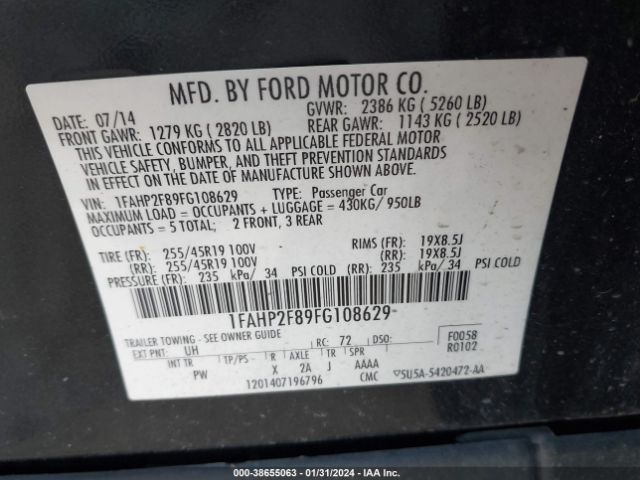 Photo 8 VIN: 1FAHP2F89FG108629 - FORD TAURUS 