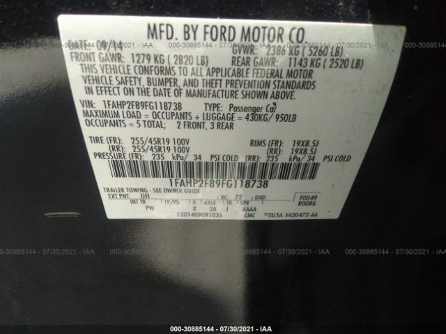 Photo 8 VIN: 1FAHP2F89FG118738 - FORD TAURUS 