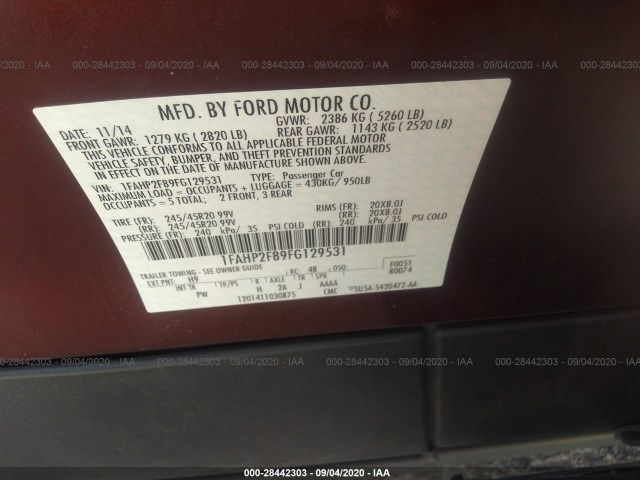 Photo 8 VIN: 1FAHP2F89FG129531 - FORD TAURUS 