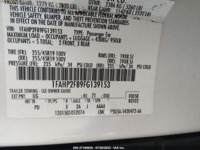 Photo 8 VIN: 1FAHP2F89FG139153 - FORD TAURUS 