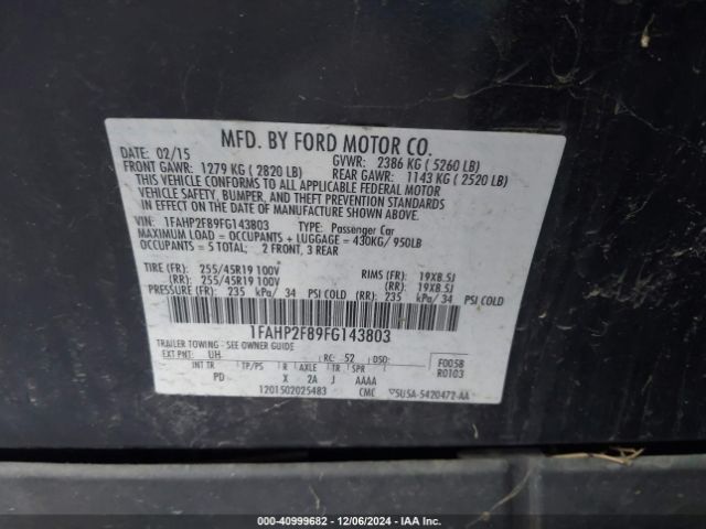 Photo 8 VIN: 1FAHP2F89FG143803 - FORD TAURUS 