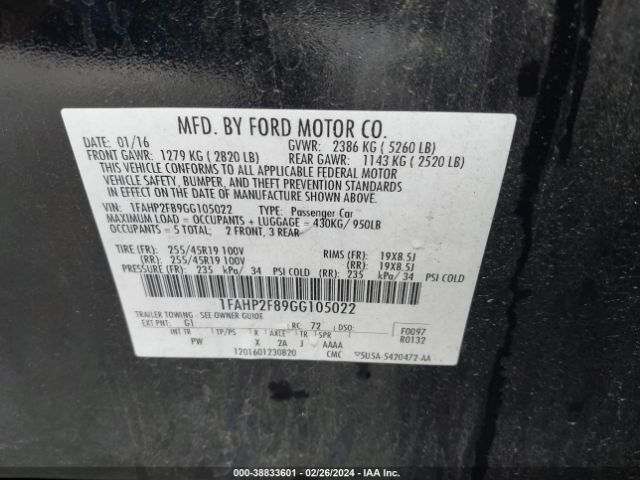 Photo 8 VIN: 1FAHP2F89GG105022 - FORD TAURUS 