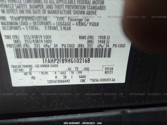 Photo 8 VIN: 1FAHP2F89HG102168 - FORD TAURUS 