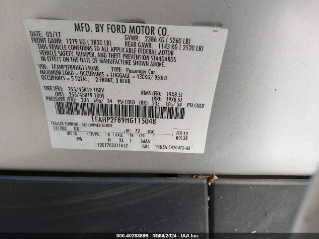 Photo 8 VIN: 1FAHP2F89HG115048 - FORD TAURUS 