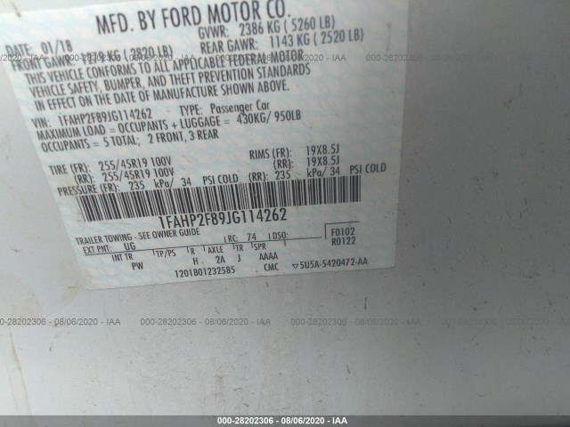 Photo 8 VIN: 1FAHP2F89JG114262 - FORD TAURUS 