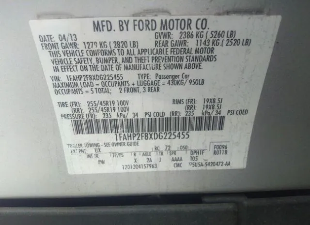 Photo 8 VIN: 1FAHP2F8XDG225455 - FORD TAURUS 