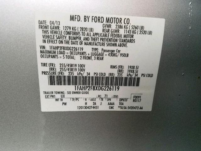 Photo 9 VIN: 1FAHP2F8XDG226119 - FORD TAURUS LIM 