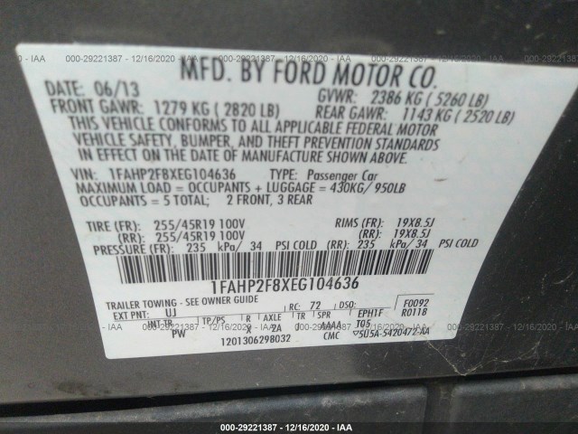 Photo 8 VIN: 1FAHP2F8XEG104636 - FORD TAURUS 