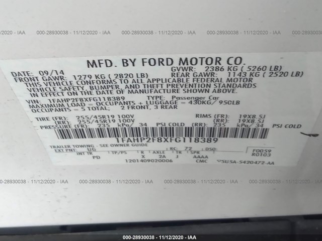 Photo 8 VIN: 1FAHP2F8XFG118389 - FORD TAURUS 