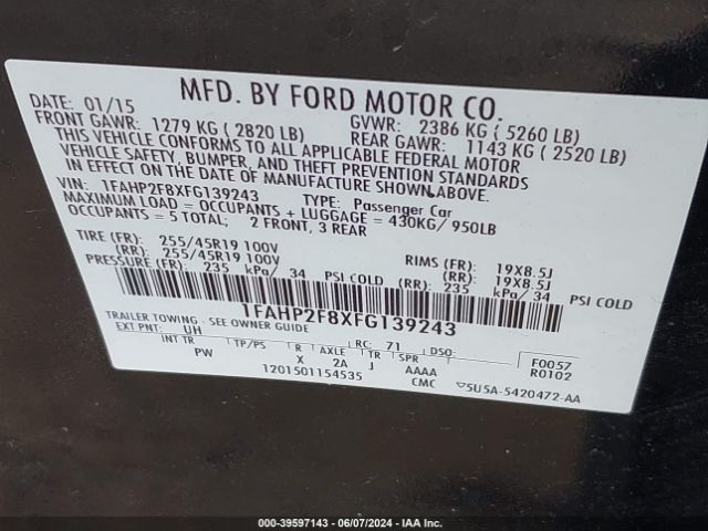 Photo 8 VIN: 1FAHP2F8XFG139243 - FORD TAURUS 