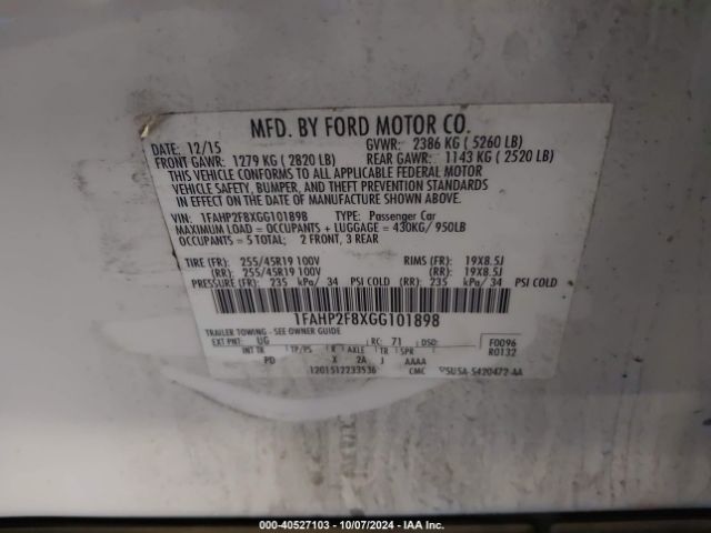 Photo 8 VIN: 1FAHP2F8XGG101898 - FORD TAURUS 