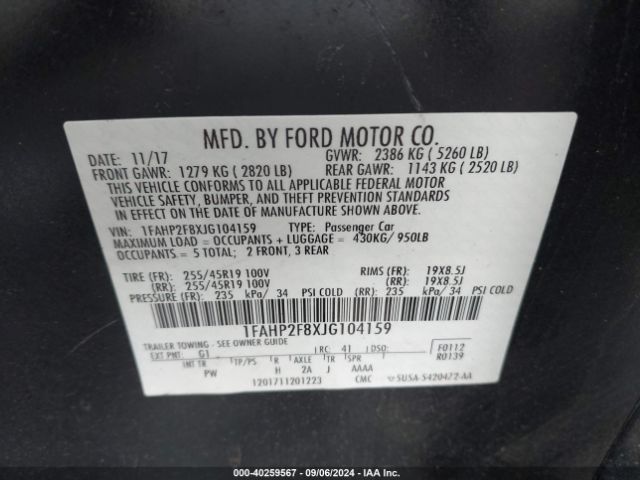 Photo 8 VIN: 1FAHP2F8XJG104159 - FORD TAURUS 