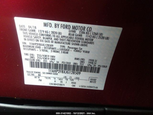 Photo 8 VIN: 1FAHP2F8XJG128509 - FORD TAURUS 