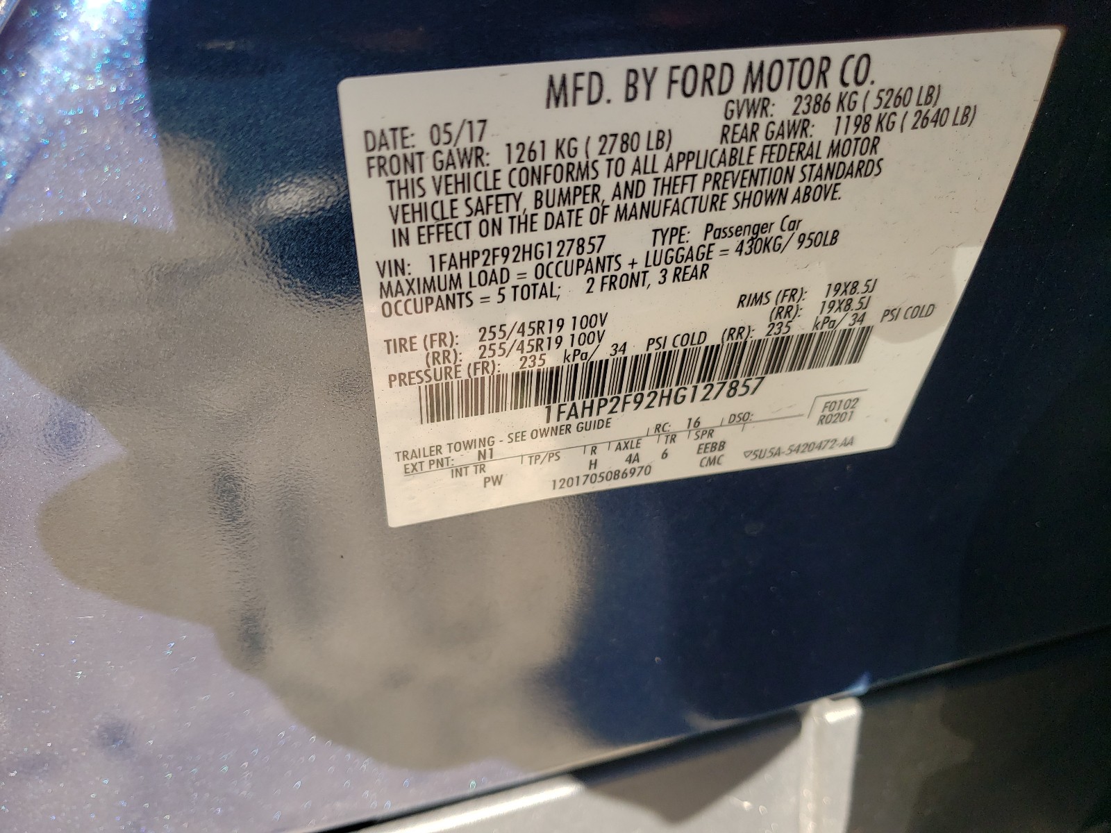 Photo 9 VIN: 1FAHP2F92HG127857 - FORD TAURUS LIM 