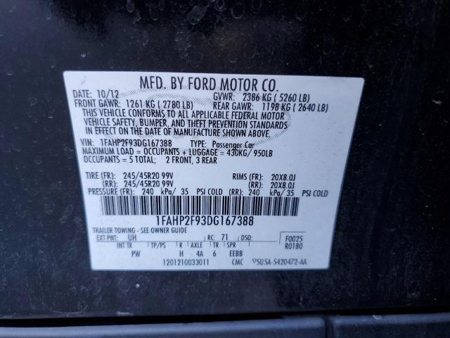 Photo 9 VIN: 1FAHP2F93DG167388 - FORD TAURUS LIM 