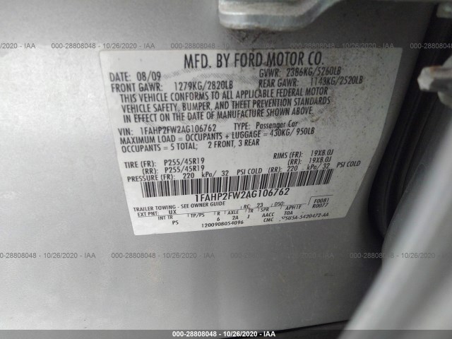 Photo 8 VIN: 1FAHP2FW2AG106762 - FORD TAURUS 