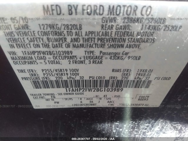 Photo 8 VIN: 1FAHP2FW2BG103989 - FORD TAURUS 