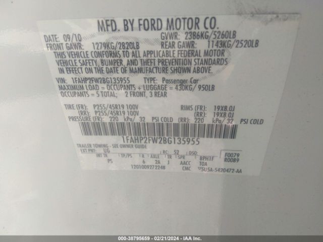 Photo 8 VIN: 1FAHP2FW2BG135955 - FORD TAURUS 