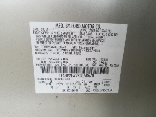 Photo 9 VIN: 1FAHP2FW2BG158670 - FORD TAURUS LIM 