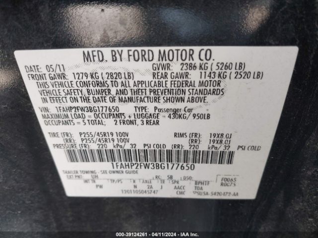 Photo 8 VIN: 1FAHP2FW3BG177650 - FORD TAURUS 