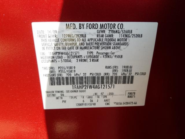 Photo 9 VIN: 1FAHP2FW4AG121571 - FORD TAURUS LIM 