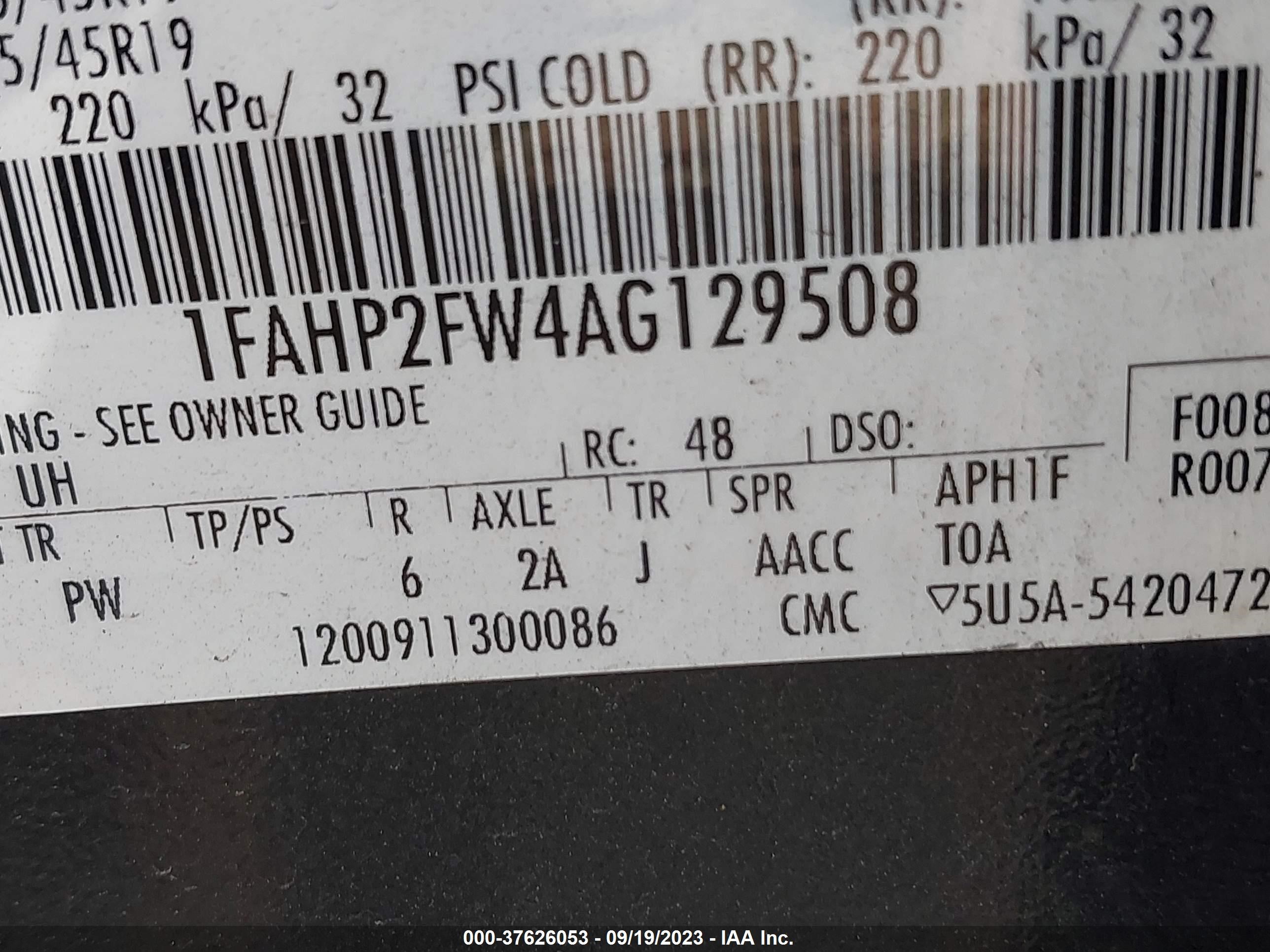 Photo 8 VIN: 1FAHP2FW4AG129508 - FORD TAURUS 