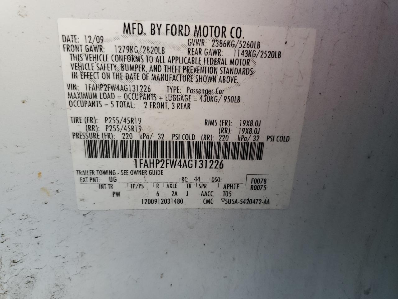 Photo 11 VIN: 1FAHP2FW4AG131226 - FORD TAURUS 