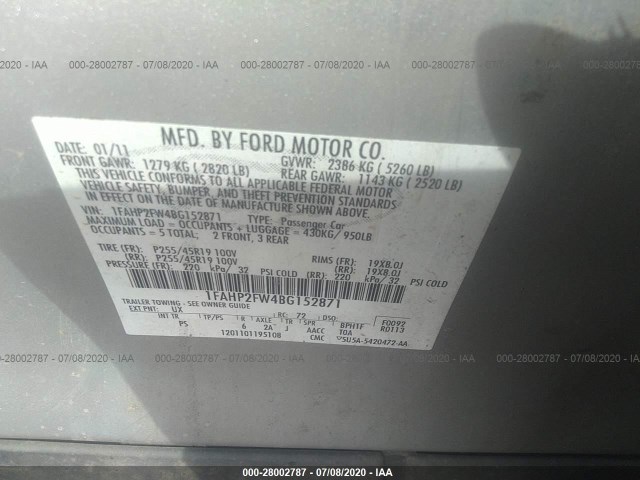 Photo 8 VIN: 1FAHP2FW4BG152871 - FORD TAURUS 