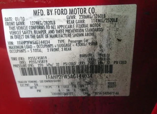 Photo 8 VIN: 1FAHP2FW5AG144034 - FORD TAURUS 