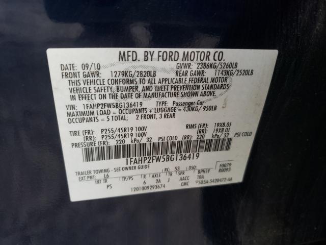 Photo 9 VIN: 1FAHP2FW5BG136419 - FORD TAURUS LIM 