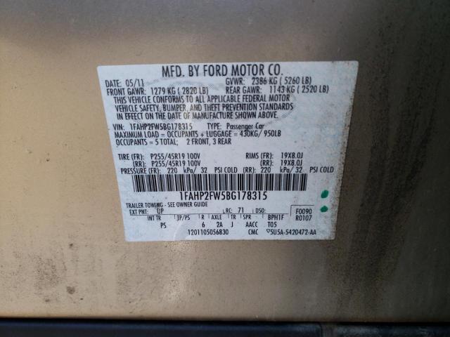 Photo 9 VIN: 1FAHP2FW5BG178315 - FORD TAURUS LIM 