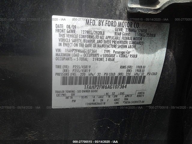 Photo 8 VIN: 1FAHP2FW6AG107364 - FORD TAURUS 