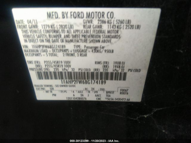 Photo 8 VIN: 1FAHP2FW6BG174189 - FORD TAURUS 