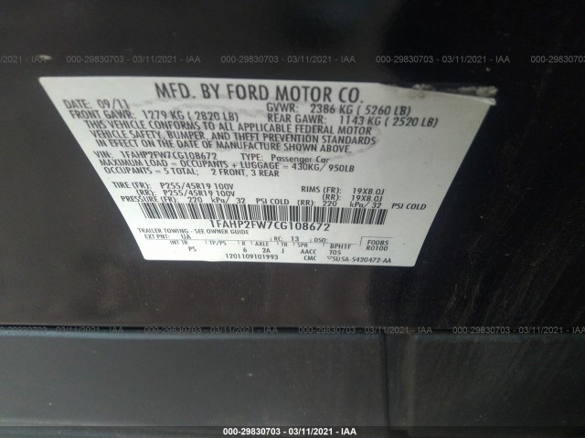 Photo 8 VIN: 1FAHP2FW7CG108672 - FORD TAURUS 