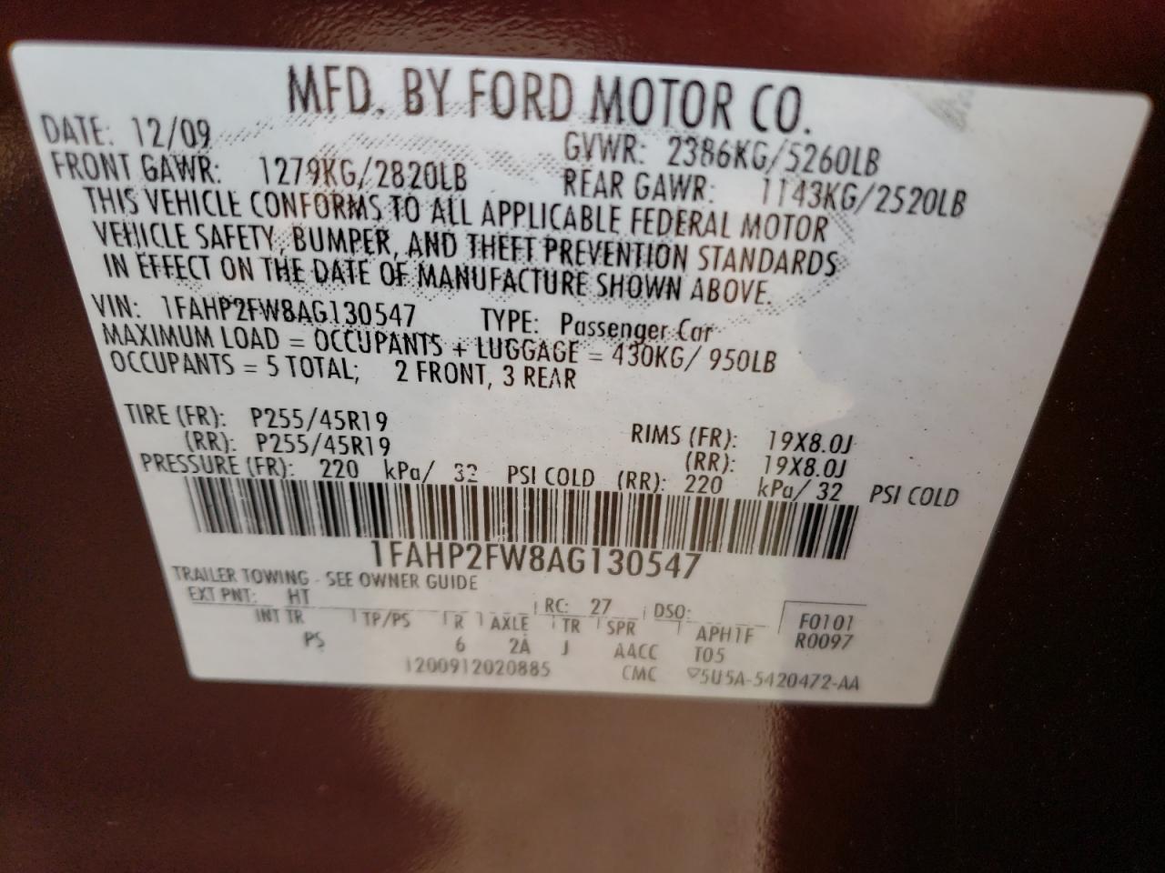 Photo 23 VIN: 1FAHP2FW8AG130547 - FORD TAURUS 