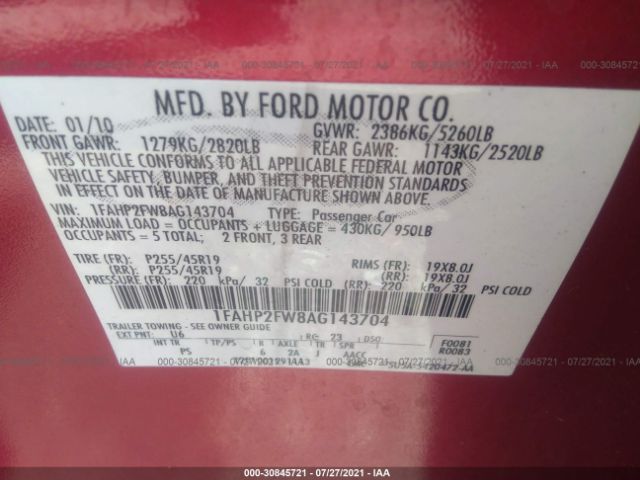 Photo 8 VIN: 1FAHP2FW8AG143704 - FORD TAURUS 