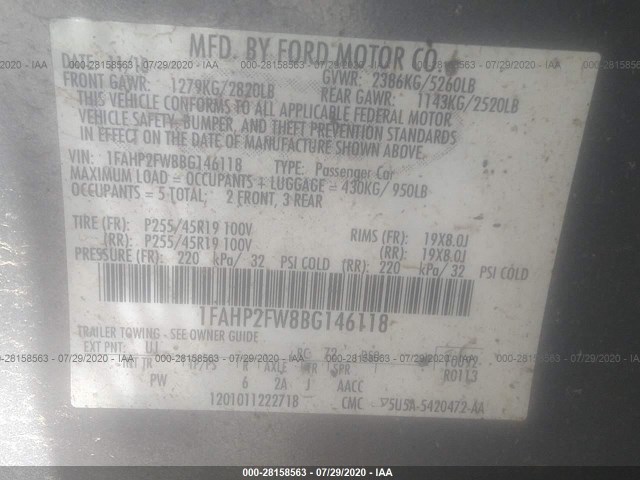 Photo 8 VIN: 1FAHP2FW8BG146118 - FORD TAURUS 