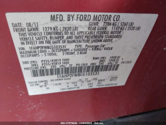 Photo 8 VIN: 1FAHP2FW8CG103531 - FORD TAURUS 